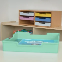 Really Good Stuff® Oak 6-Slot Mail Center With Bold Vibes Trays - 1 mail center, 6 trays