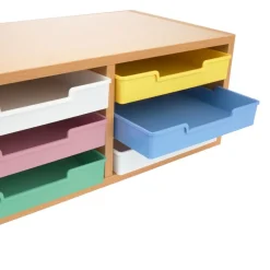 Really Good Stuff® Oak 6-Slot Mail Center With Bold Vibes Trays - 1 mail center, 6 trays