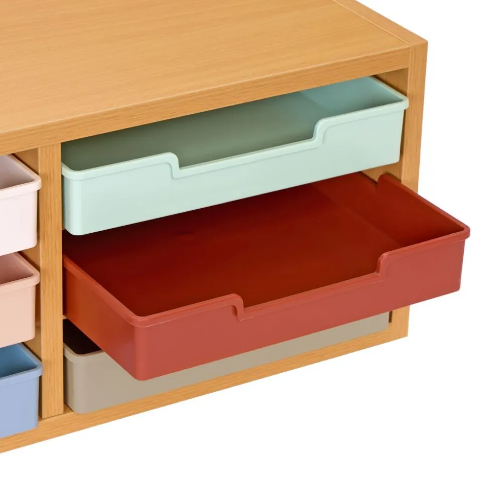 Really Good Stuff® Oak 6-Slot Mail Center With Trays Boho Colors - 1 mail center, 6 trays