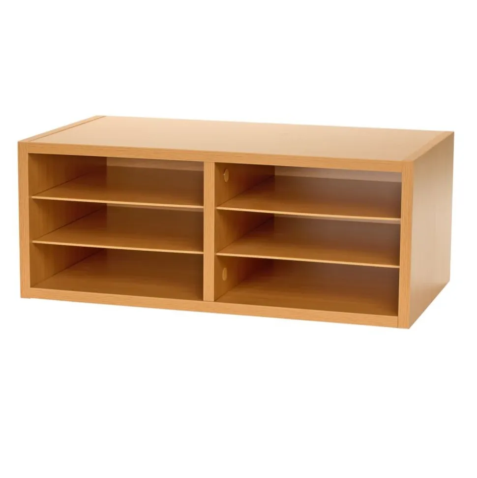 Really Good Stuff® Oak 6-Slot Mail Center With Trays Boho Colors - 1 mail center, 6 trays