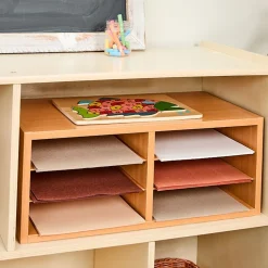 Really Good Stuff® Oak 6-Slot Mail Center With Trays Boho Colors - 1 mail center, 6 trays