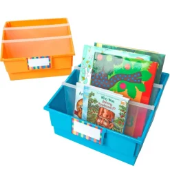Really Good Stuff® Picture Book Library Bins With Dividers - Neon Set Of 4