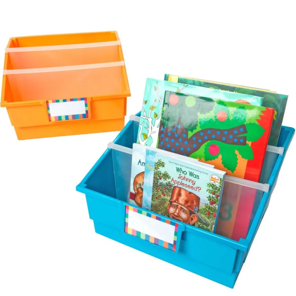 Really Good Stuff® Picture Book Library Bins With Dividers - Neon Set Of 4