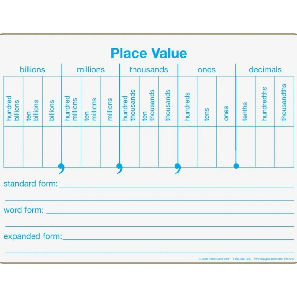 Really Good Stuff® Place Value Dry-Erase Boards - 6 Boards