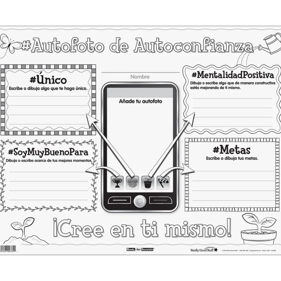 Really Good Stuff® Ready-To-Decorate® Spanish Growth Mindset Proud Of My #SELFIE Posters - Set of 24