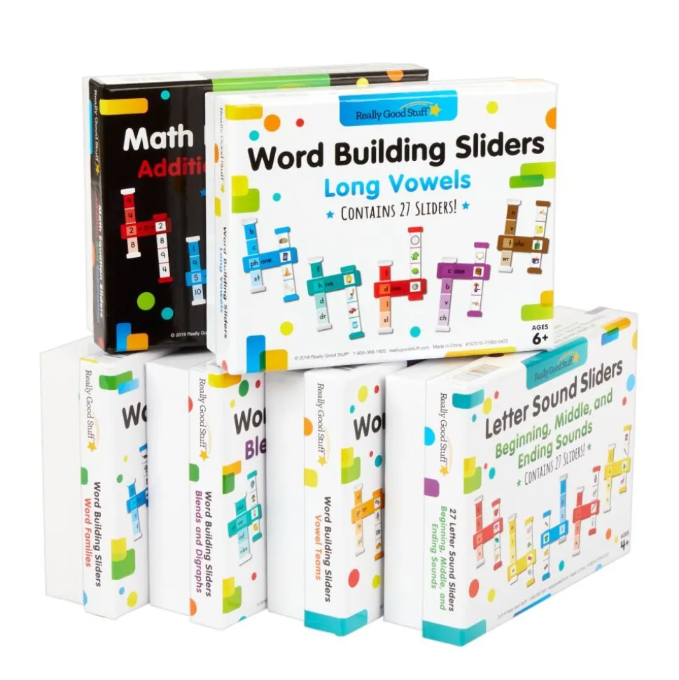 Really Good Stuff® Sliders Complete Set: Word Building, Letter Sounds, & Math Equations - Set of 6