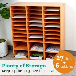 Really Good Stuff® 27-Slot Mail And Supplies Center With 27 Trays, 6 Cubbies, And Baskets - Grouping