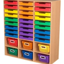 Really Good Stuff® 27-Slot Mail And Supplies Center With 27 Trays, 6 Cubbies, And Baskets - Grouping