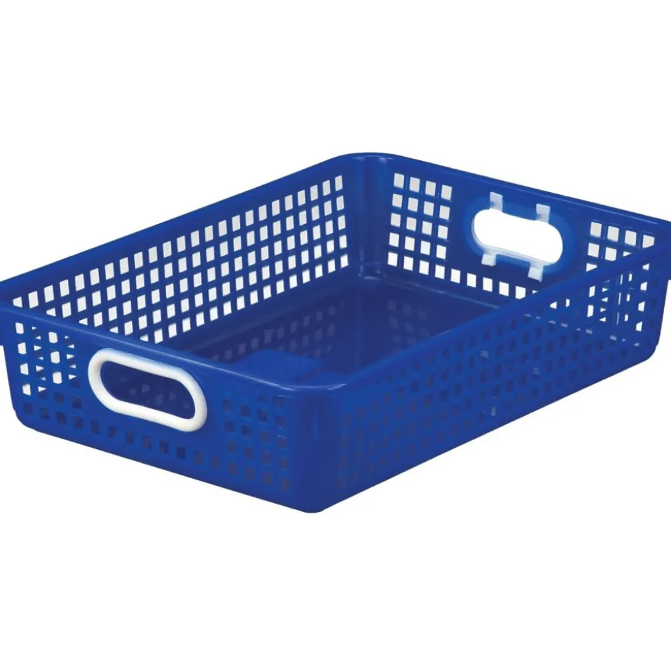 Really Good Stuff® Teacher Standing Desk With Baskets - Blue