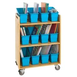 Really Good Stuff® Three Tier Shelf Storage with Blue Neon Durable Book & Binder Holders