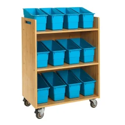 Really Good Stuff® Three Tier Shelf Storage with Blue Neon Durable Book & Binder Holders