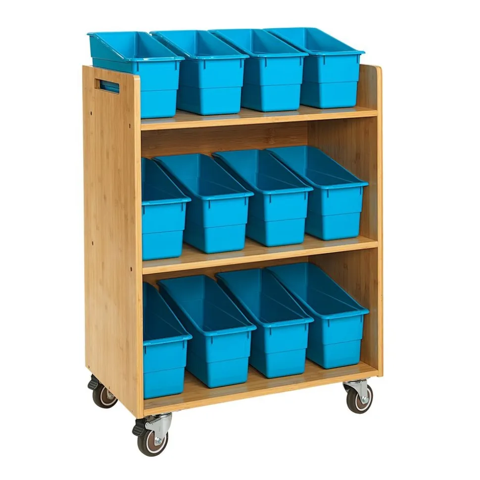 Really Good Stuff® Three Tier Shelf Storage with Blue Neon Durable Book & Binder Holders