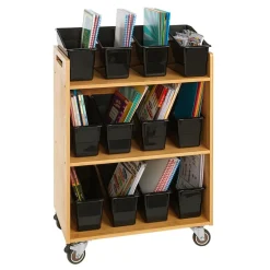 Really Good Stuff® Three Tier Shelf Storage with Black Durable Book & Binder Holders