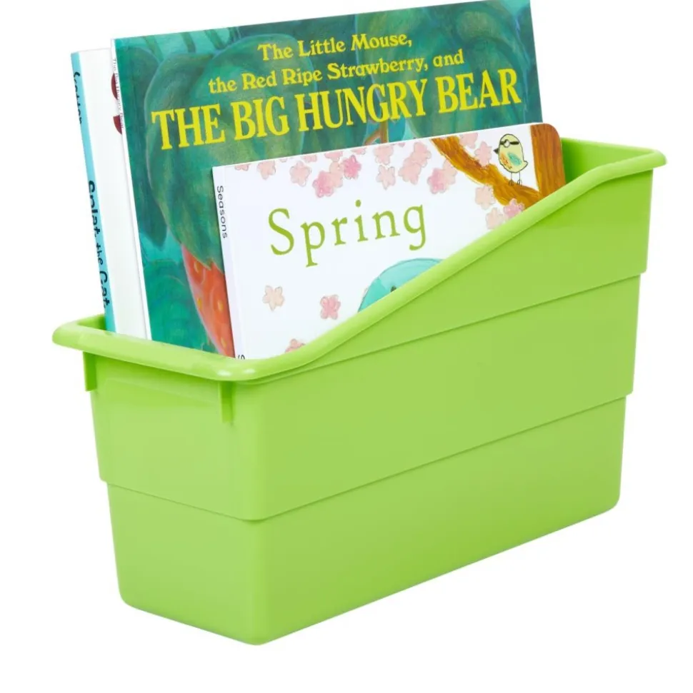 Really Good Stuff® Three Tier Shelf Storage with Neon Green Durable Book & Binder Holders