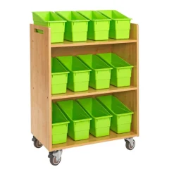 Really Good Stuff® Three Tier Shelf Storage with Neon Green Durable Book & Binder Holders