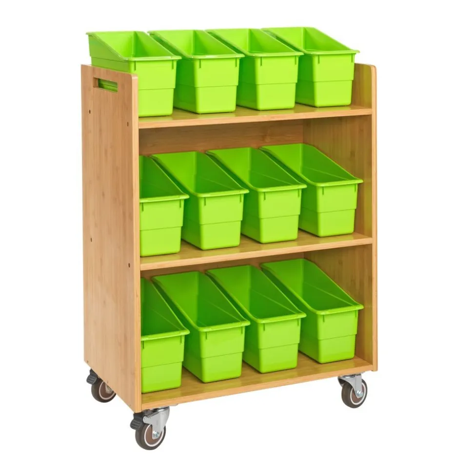 Really Good Stuff® Three Tier Shelf Storage with Neon Green Durable Book & Binder Holders