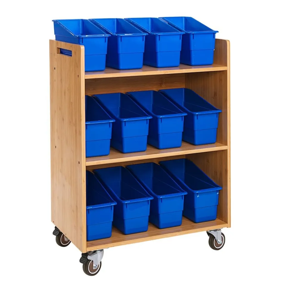 Really Good Stuff® Three Tier Shelf Storage with Blue Durable Book & Binder Holders
