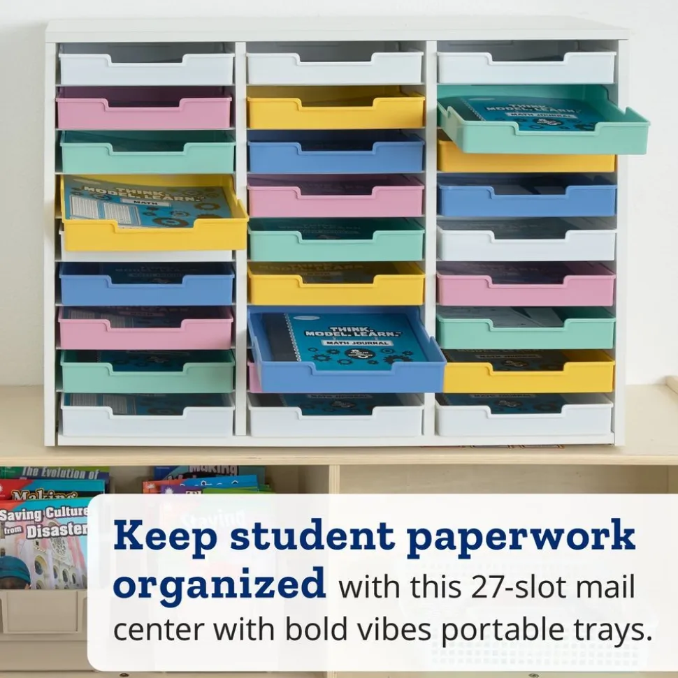 Really Good Stuff® White 27-Slot Mail Center With Bold Vibes Trays