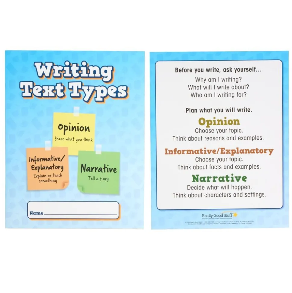 Really Good Stuff® Writing Text Types Folders - Primary, Tri-Fold, 3-Pocket - Set of 12