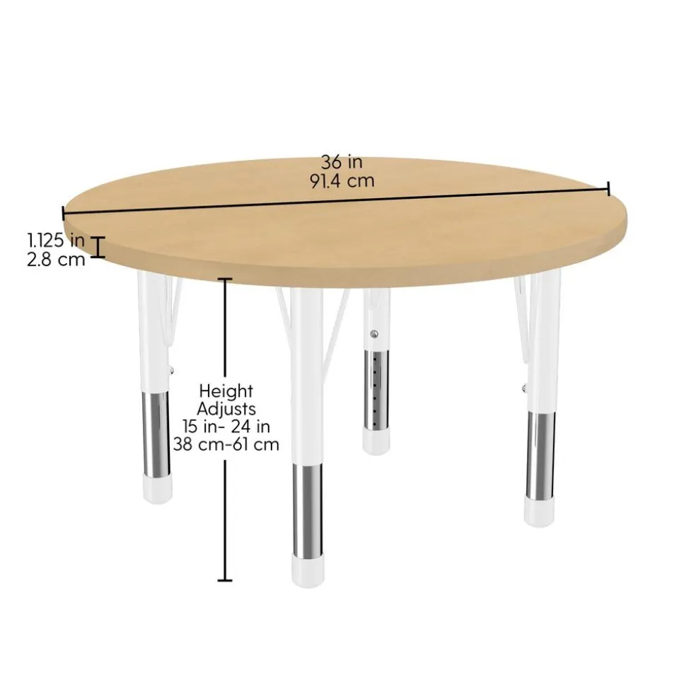 36" Round Activity Table with Adjustable Chunky Legs - Maple/White