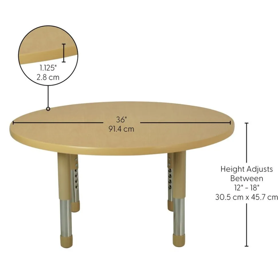 36" Round Activity Table with Adjustable Tiny Tot Legs - Maple/Maple