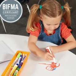 36" Round Dry-Erase Activity Table with Adjustable Swivel Glide Legs - White/Maple