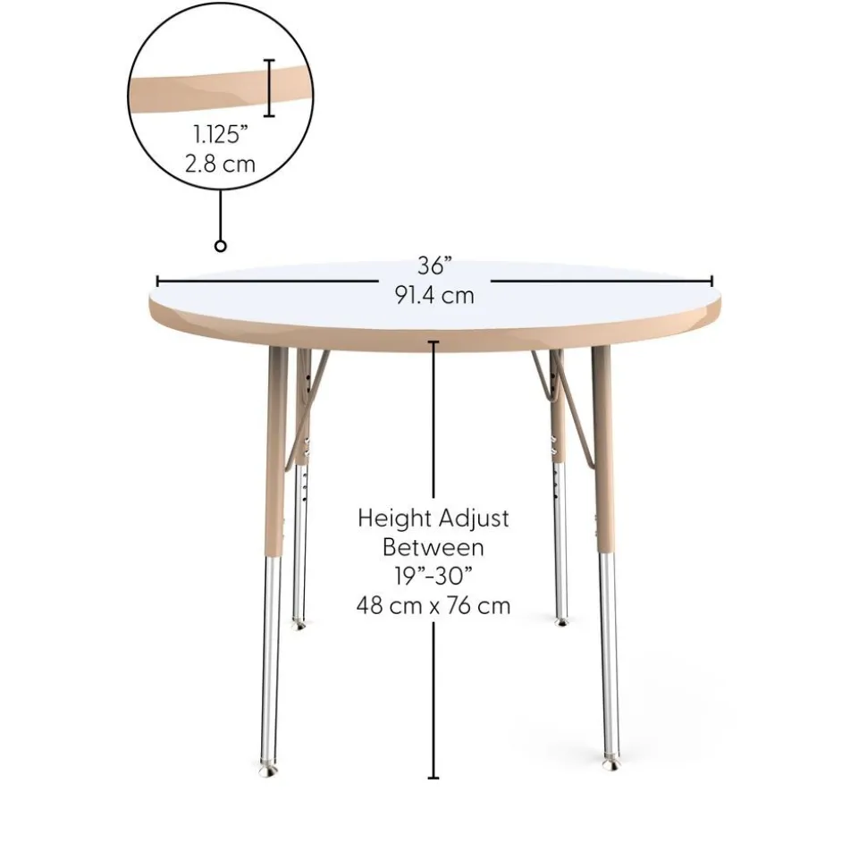 36" Round Dry-Erase Activity Table with Adjustable Swivel Glide Legs - White/Maple
