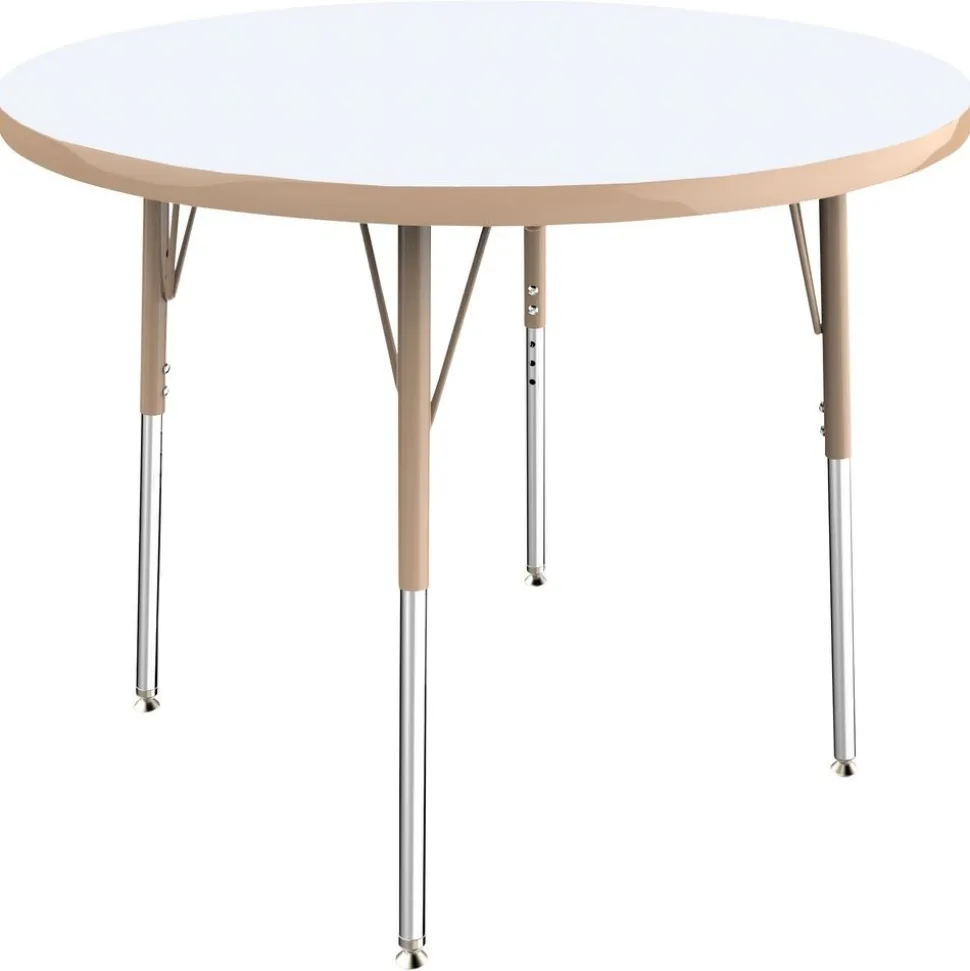 36" Round Dry-Erase Activity Table with Adjustable Swivel Glide Legs - White/Maple