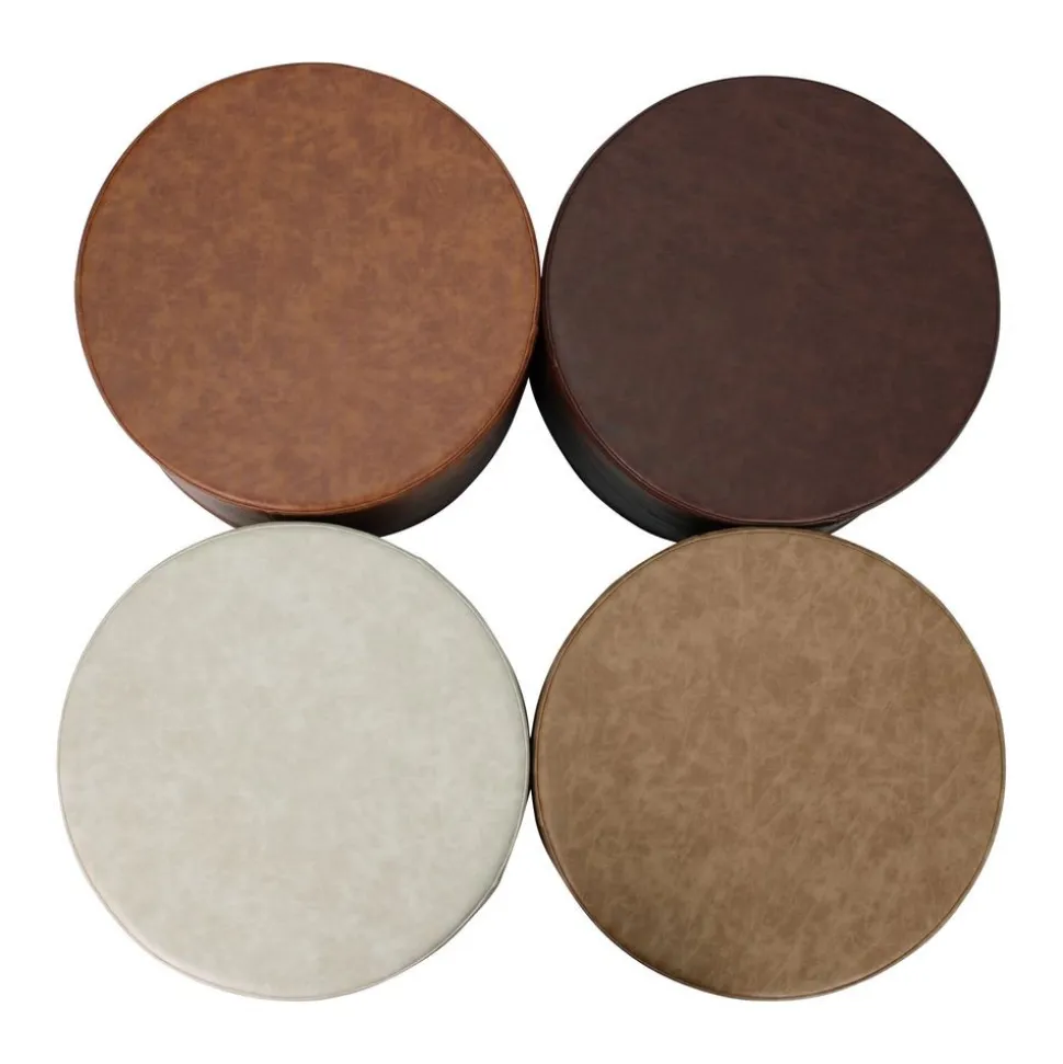 18" Round Ottoman 12" Height Distressed, 4-Piece - Distressed Assorted