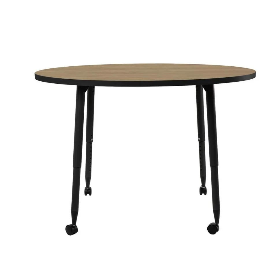 48" Round Table with Adjustable Tapered Legs - Pasadena Oak/Black