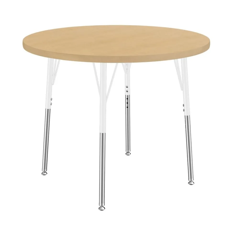 36" Round Thermofused Woodgrain Activity Table with Adjustable Standard Legs - Maple/White