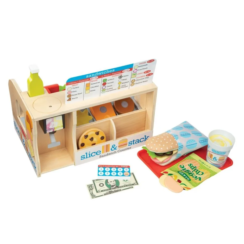 Slice & Stack Wooden Sandwich Counter with Deli Slicer