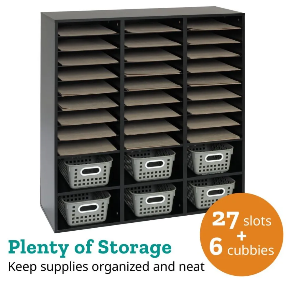 27-Slot Mail And Supplies Center With 6 Cubbies