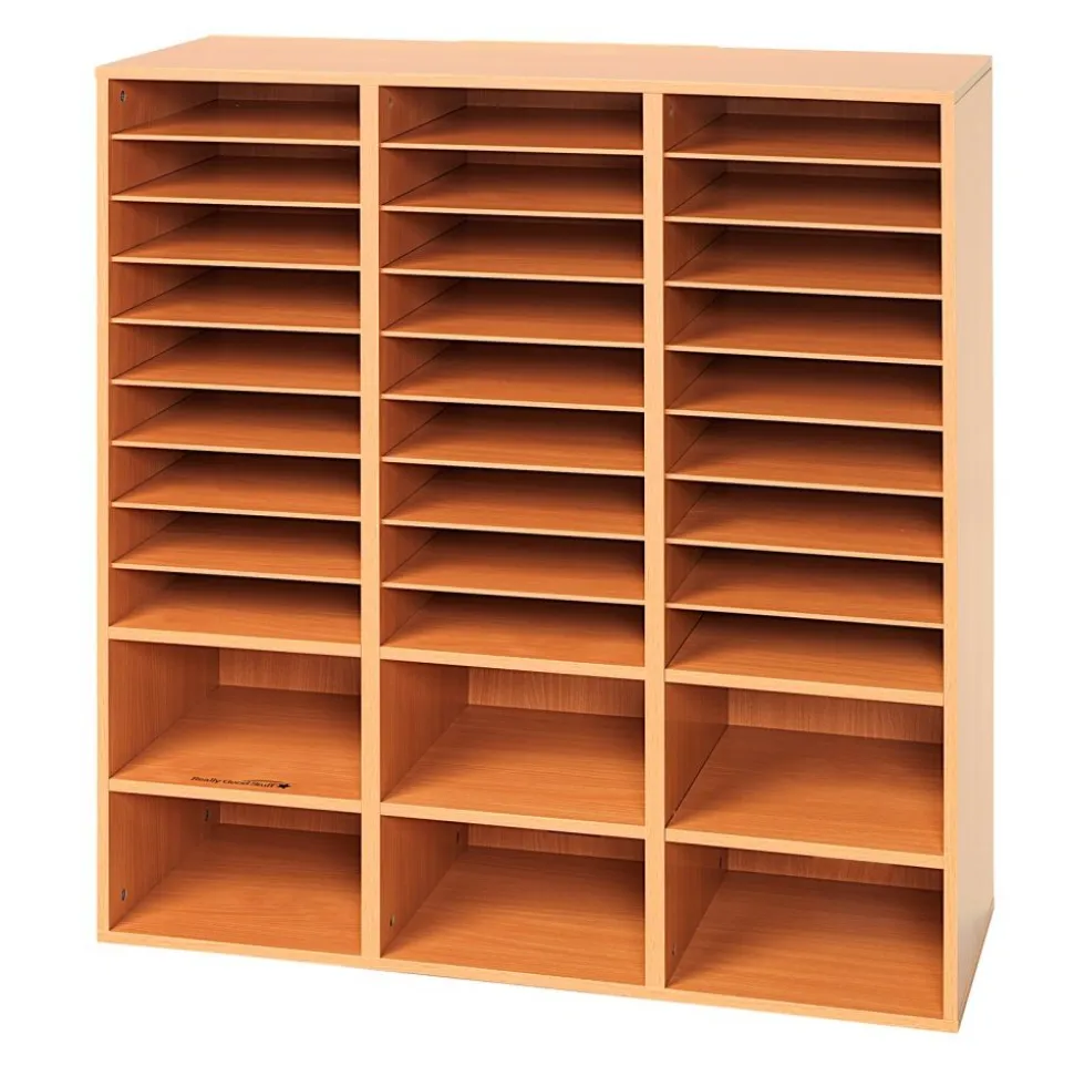 27-Slot Mail & Supplies Center With 6 Cubbies - Oak