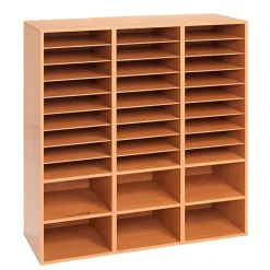 27-Slot Mail & Supplies Center With 6 Cubbies - Oak
