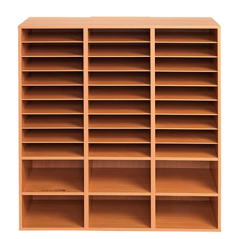 27-Slot Mail & Supplies Center With 6 Cubbies - Oak