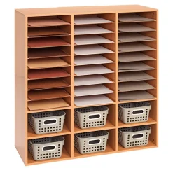 27-Slot Mail & Supplies Center With 6 Cubbies - Oak