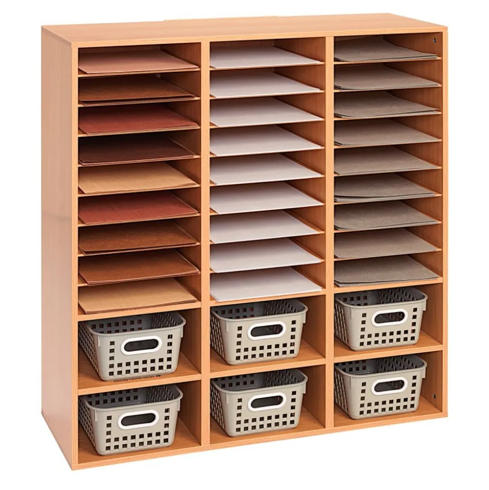 27-Slot Mail & Supplies Center With 6 Cubbies - Oak