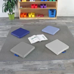 SoftScape 15" Square Floor Cushions, 4-Piece - Navy/Powder Blue