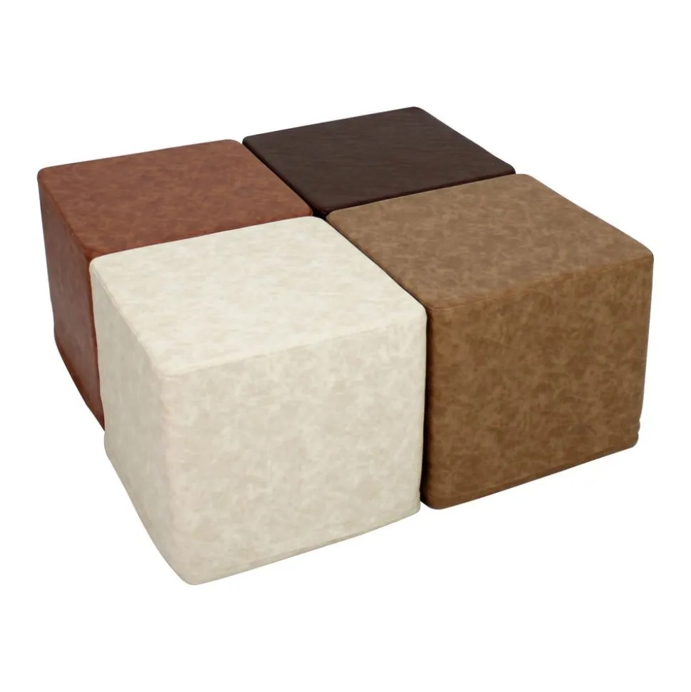 SoftScape 18" Square Ottoman 16" Height Distressed, 4-Piece - Distressed Assorted