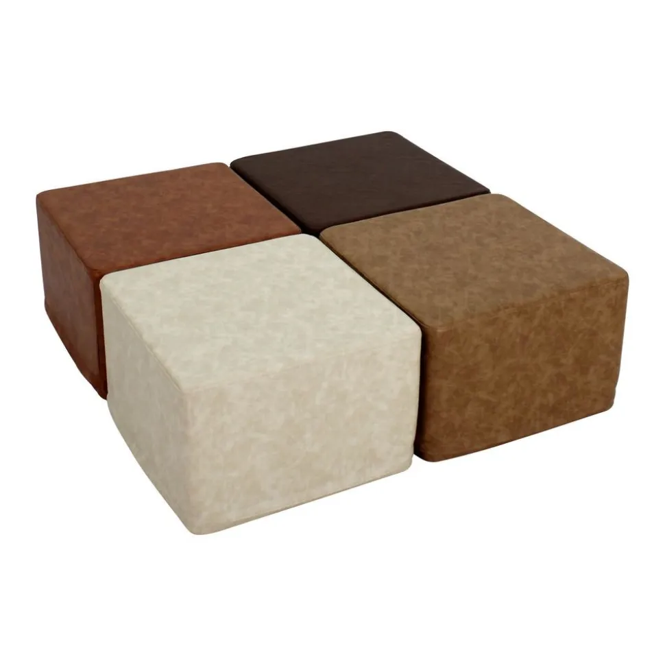 SoftScape 18" Square Ottoman 12" Height Distressed, 4-Piece - Distressed Assorted