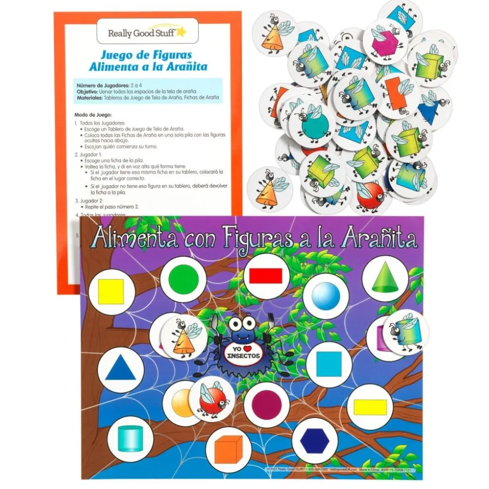 Spanish Feed the Spiders - Shapes Match Numeracy Center Grades K-2 (Centro de Aritmetica - Juego de Figuras)