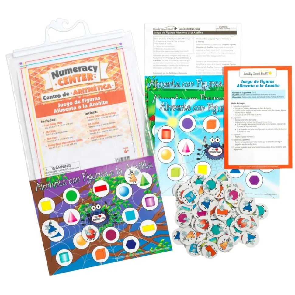 Spanish Feed the Spiders - Shapes Match Numeracy Center Grades K-2 (Centro de Aritmetica - Juego de Figuras)