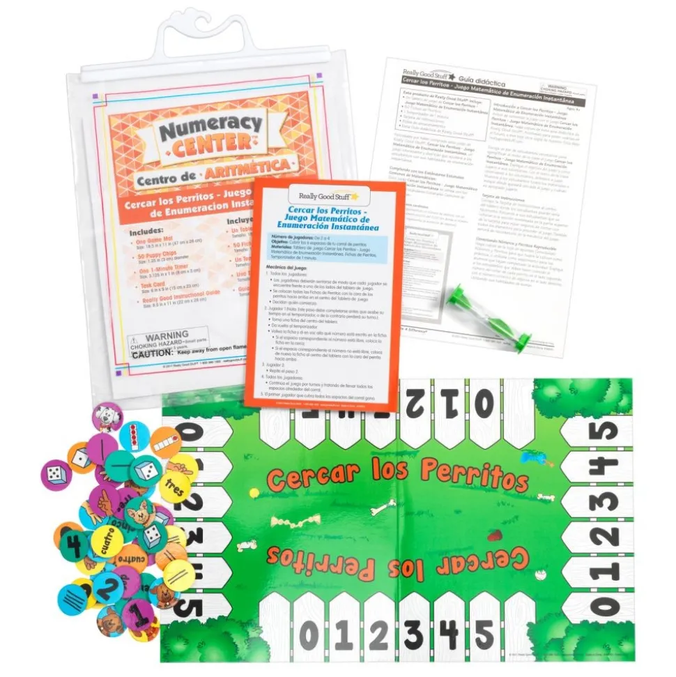 Spanish Fence the Puppies - Subitizing Numeracy Center Grades PreK-K (Centro de Aritmetica - Juego de Enumeracion)