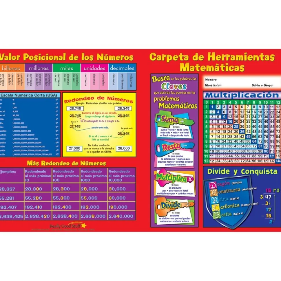 Spanish Math 4-Pocket Folders - Intermediate (Carpeta de Herramientas Matemáticas) - 12 folders