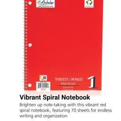 Spiral Notebook, 70 Sheets - Red