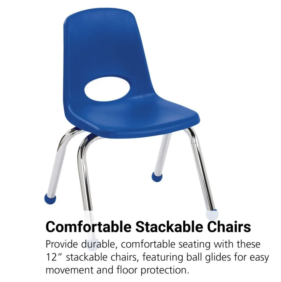 12" Stack Chair with Ball Glides - Blue, Set of 6