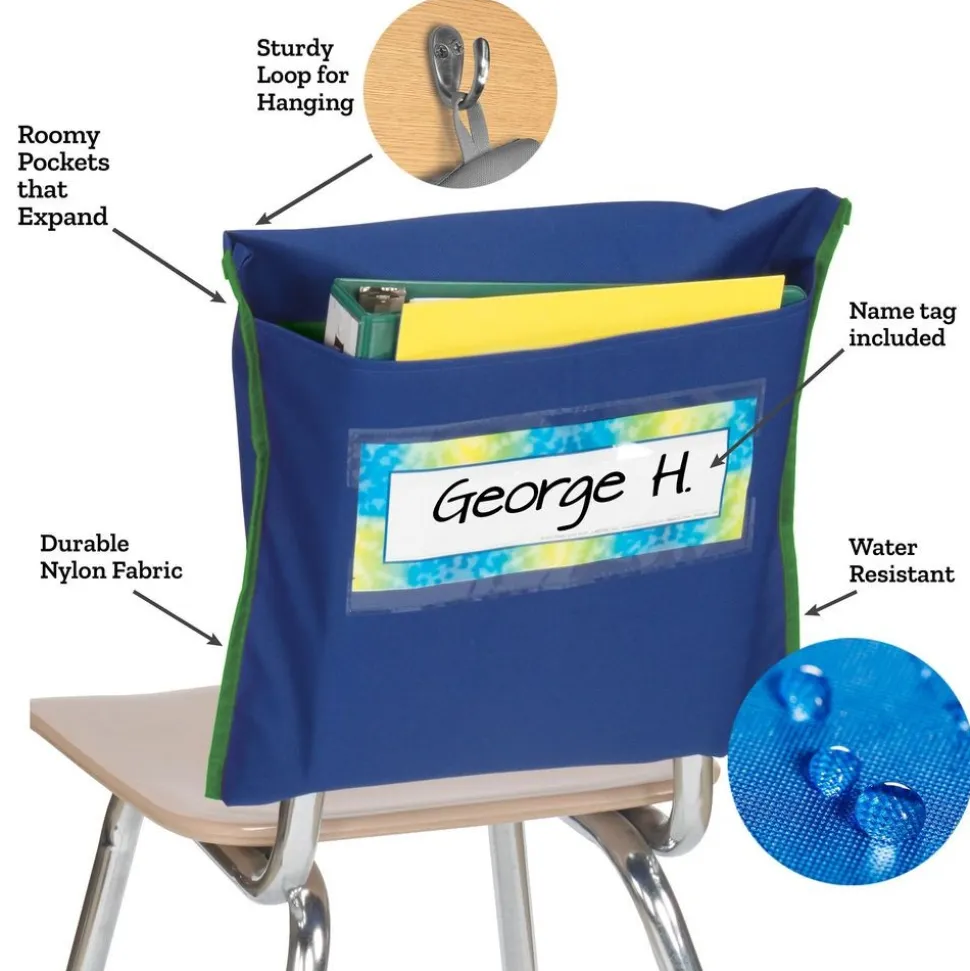 Store More® Deep-Pocket Chair Pockets - 6 Pack - Navy/ Green