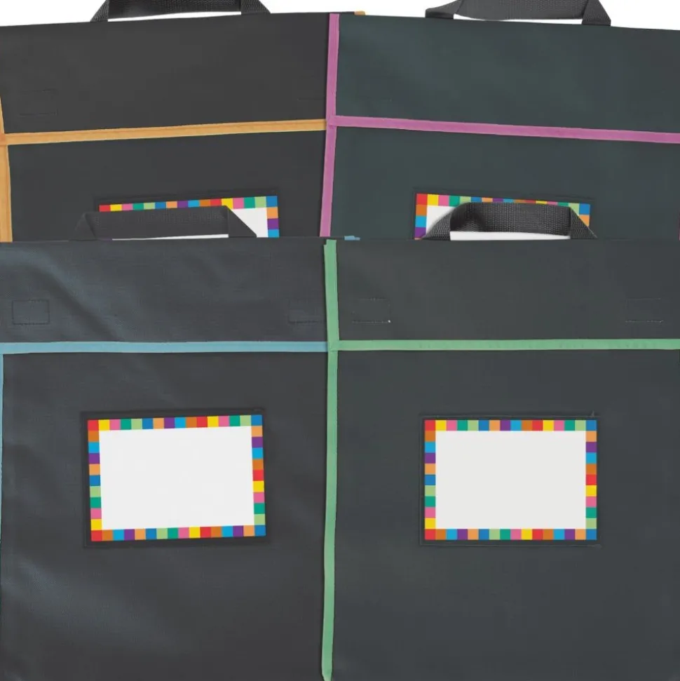 Store More® Large Book Pouches And Labels - Black With Neon Trim - Set Of 12