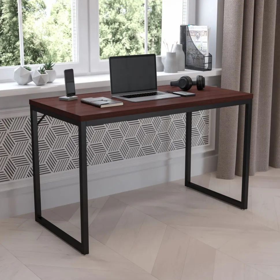 Tiverton Industrial Modern Desk - Commercial Grade Office Computer Desk and Home Office Desk - 47" Long (Mahogany/Black)